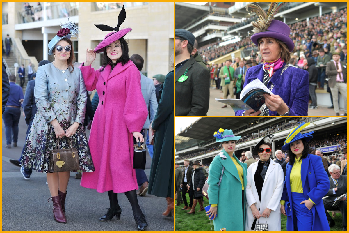 Collage of ladies dressed up at The Cheltenham Festival.